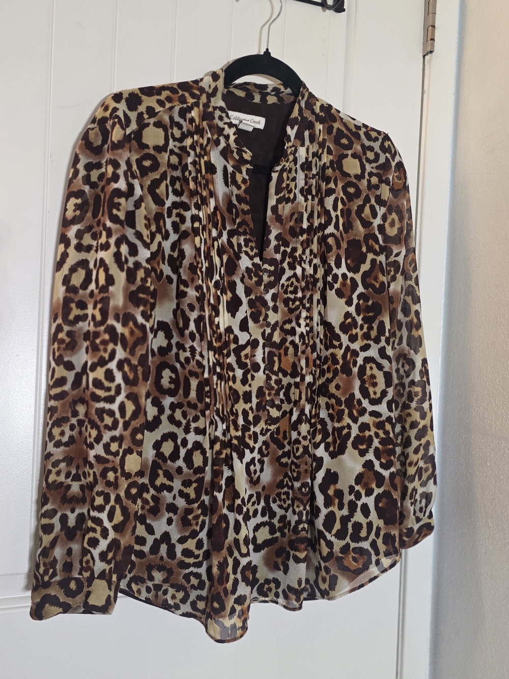 Coldwater Creek Leopard Print Pleated Flow Blouse in Brown and Black